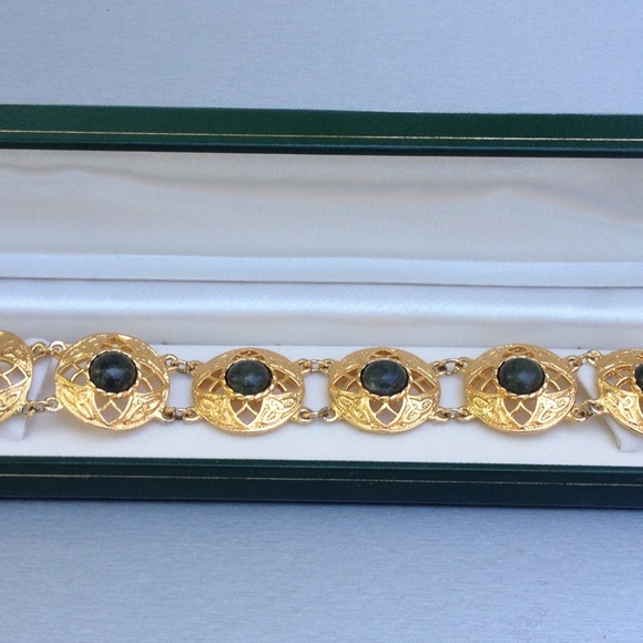 ✅ Celtic Link Bracelet from Ireland: Connemara Marble Sterling Silver Gold Tone - Picture 2 of 3